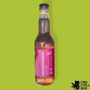 Комбуча SPICY ROSE — конопляний ферментований напій у пляшці з рожевою етикеткою на салатовому фоні