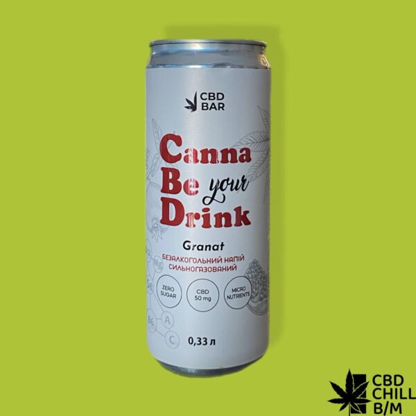 CBD DRINK “GRANAT” — газований напій з канабідіолом у банці, 50 мг CBD, бренд CBD Chill — Боб Марлі бар