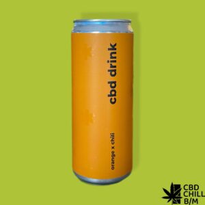 CBD DRINK “ORANGE & CHILI” — газований напій у помаранчевій банці з 40 мг канабідіолу, бренд CBD Chill — Боб Марлі бар