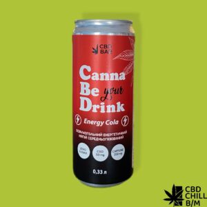 CBD DRINK “ENERGY COLA” — енергетичний напій у червоній банці з 200 мг кофеїну та 50 мг CBD, бренд CBD Chill — Боб Марлі бар